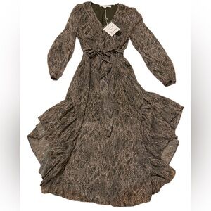 Meet Me in Santorini Metallic Snakeskin Ruffle Maxi Dress – Size Small (NWT)